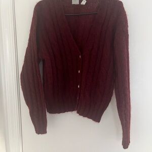 VTG J.G Hook Cable Knit Burgundy Cardigan Women's Size M Preppy Academia